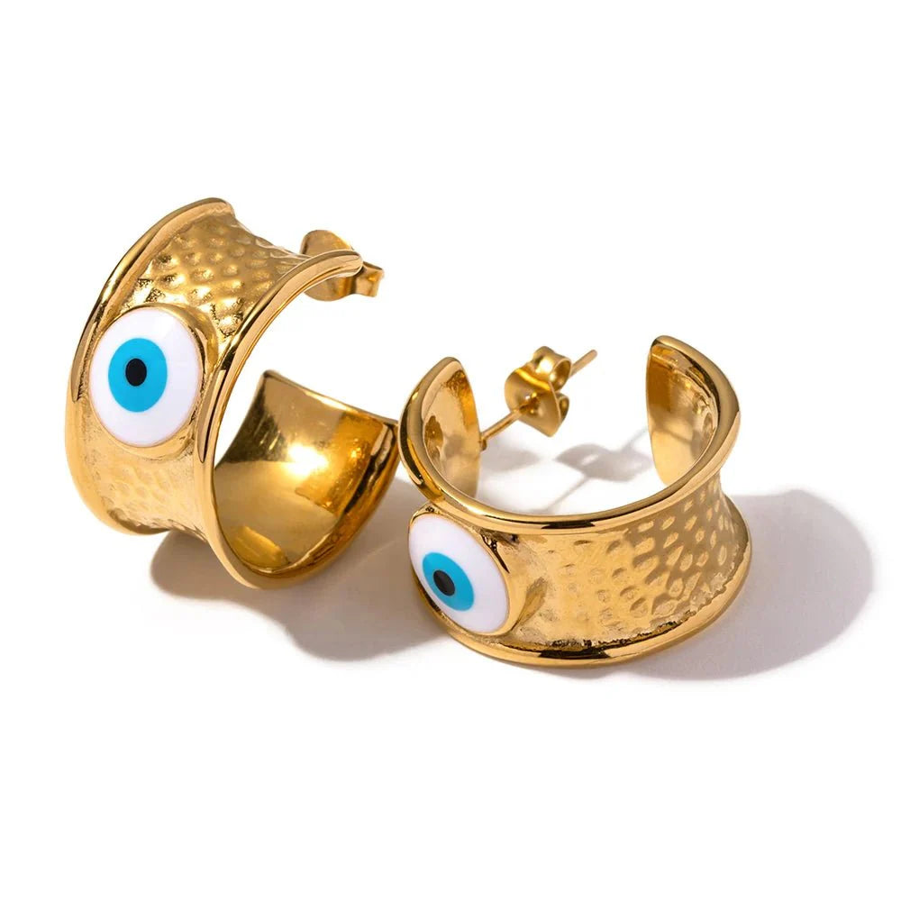 Brehn | 18k Gold Texturierte böse Auge Hoop Ohrringe