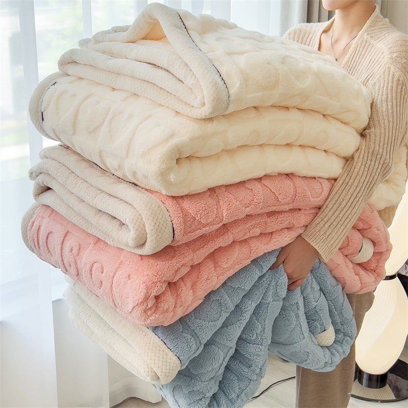 Flauschige Wohndecke mit Herz-Muster, beidseitig verdickt