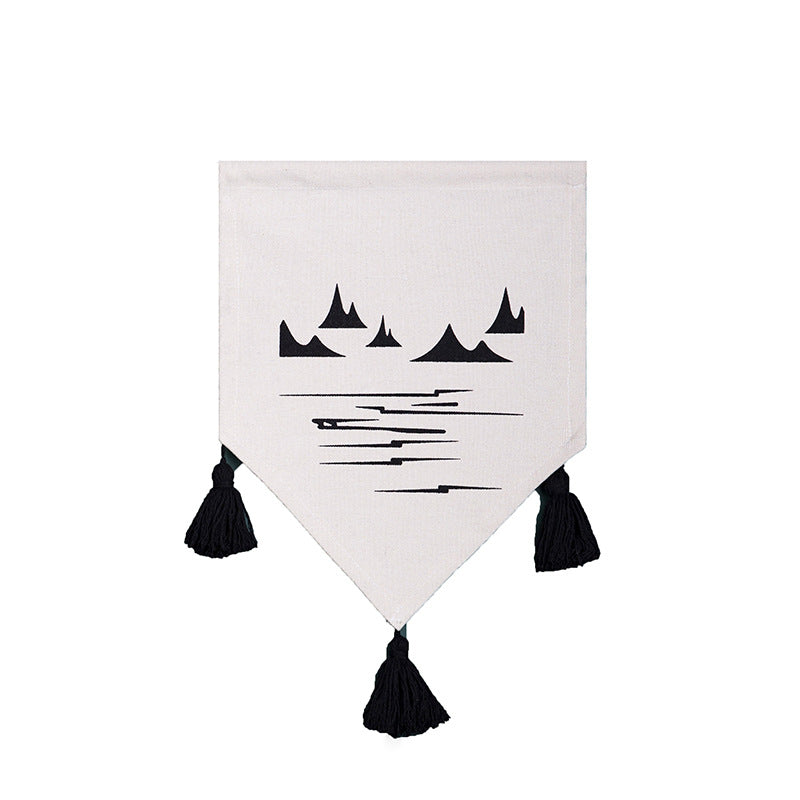 Dekorativer Baumwoll-Wandbehang im Wimpelstil mit Quasten und minimalistischen Prints Brehn