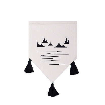 Dekorativer Baumwoll-Wandbehang im Wimpelstil mit Quasten und minimalistischen Prints Brehn
