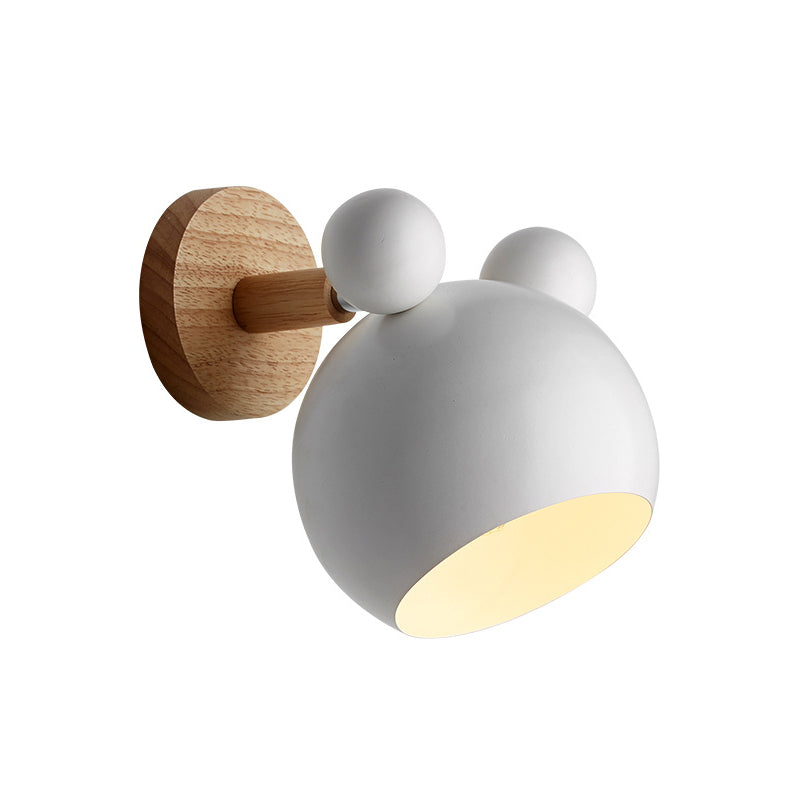 Bär/Glocke Rotierende Wandmontierte Lampe Macaron Eisen 1-Kopf Nachttisch Lese Wandlicht in Weiß/Rosa/Grün und Holz | Brehn