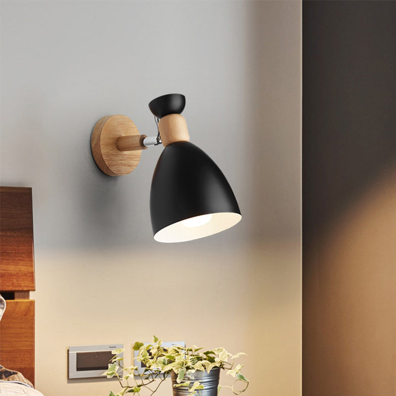 Bär/Glocke Rotierende Wandmontierte Lampe Macaron Eisen 1-Kopf Nachttisch Lese Wandlicht in Weiß/Rosa/Grün und Holz | Brehn