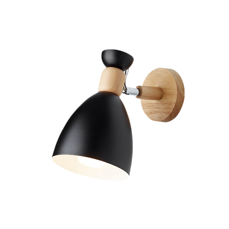 Bär/Glocke Rotierende Wandmontierte Lampe Macaron Eisen 1-Kopf Nachttisch Lese Wandlicht in Weiß/Rosa/Grün und Holz | Brehn