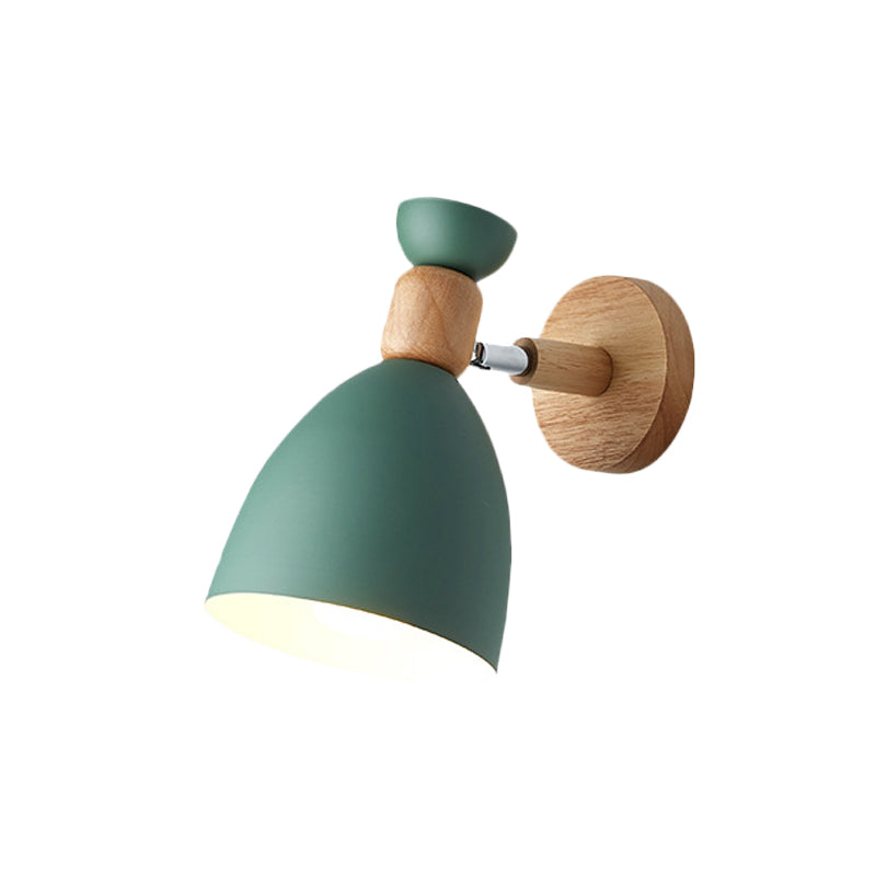 Bär/Glocke Rotierende Wandmontierte Lampe Macaron Eisen 1-Kopf Nachttisch Lese Wandlicht in Weiß/Rosa/Grün und Holz | Brehn