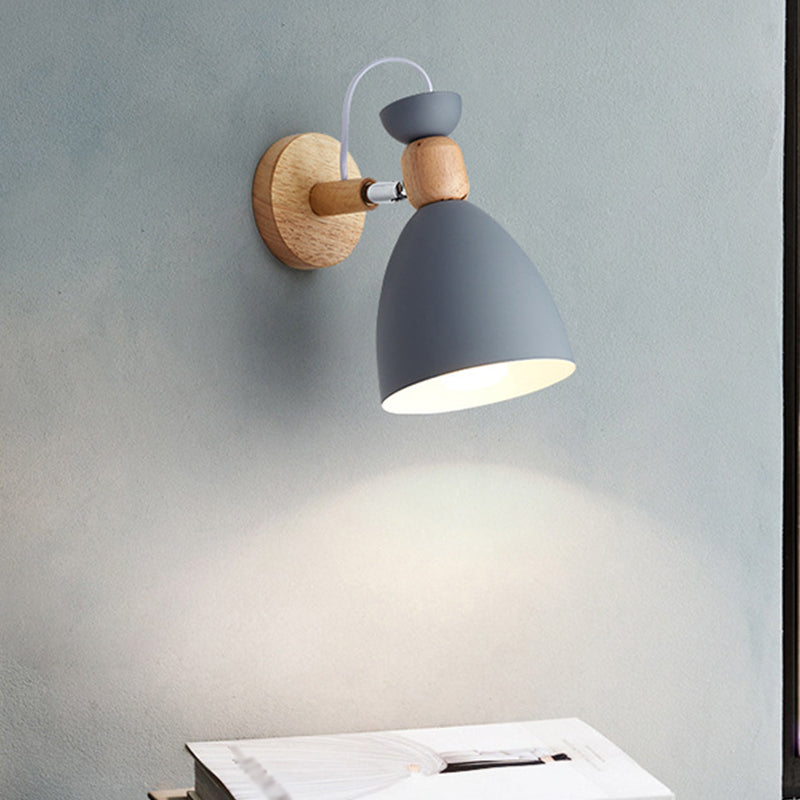 Bär/Glocke Rotierende Wandmontierte Lampe Macaron Eisen 1-Kopf Nachttisch Lese Wandlicht in Weiß/Rosa/Grün und Holz | Brehn