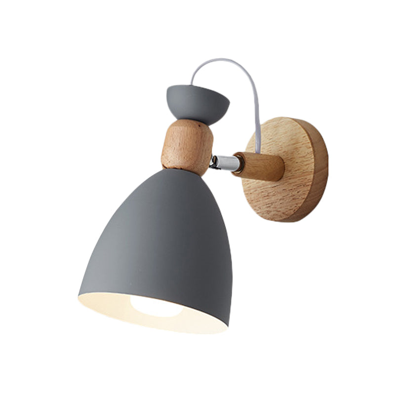 Bär/Glocke Rotierende Wandmontierte Lampe Macaron Eisen 1-Kopf Nachttisch Lese Wandlicht in Weiß/Rosa/Grün und Holz | Brehn