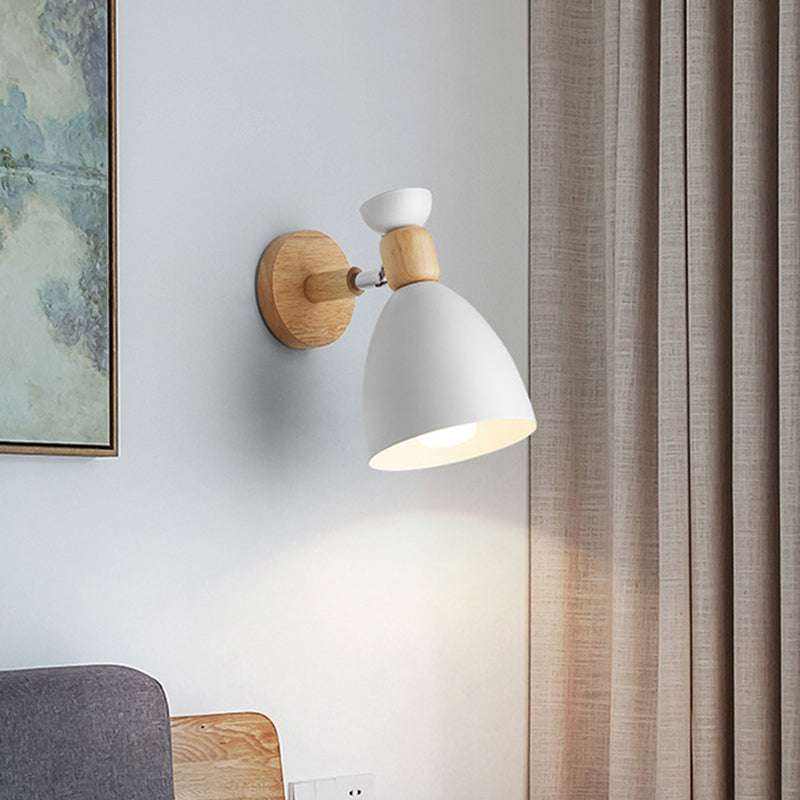 Bär/Glocke Rotierende Wandmontierte Lampe Macaron Eisen 1-Kopf Nachttisch Lese Wandlicht in Weiß/Rosa/Grün und Holz | Brehn