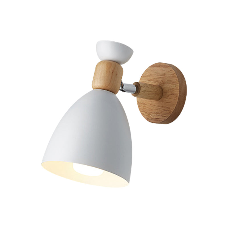 Bär/Glocke Rotierende Wandmontierte Lampe Macaron Eisen 1-Kopf Nachttisch Lese Wandlicht in Weiß/Rosa/Grün und Holz | Brehn