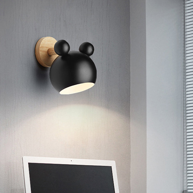 Bär/Glocke Rotierende Wandmontierte Lampe Macaron Eisen 1-Kopf Nachttisch Lese Wandlicht in Weiß/Rosa/Grün und Holz | Brehn