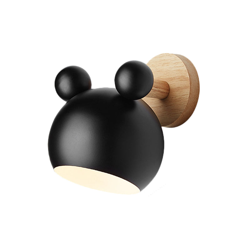 Bär/Glocke Rotierende Wandmontierte Lampe Macaron Eisen 1-Kopf Nachttisch Lese Wandlicht in Weiß/Rosa/Grün und Holz | Brehn