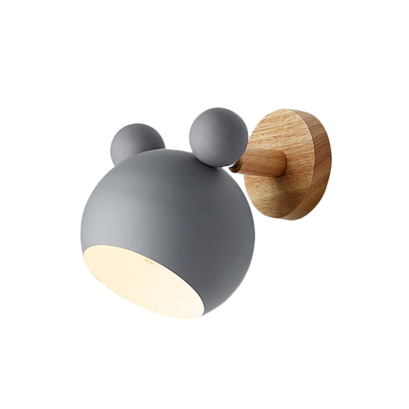 Bär/Glocke Rotierende Wandmontierte Lampe Macaron Eisen 1-Kopf Nachttisch Lese Wandlicht in Weiß/Rosa/Grün und Holz | Brehn
