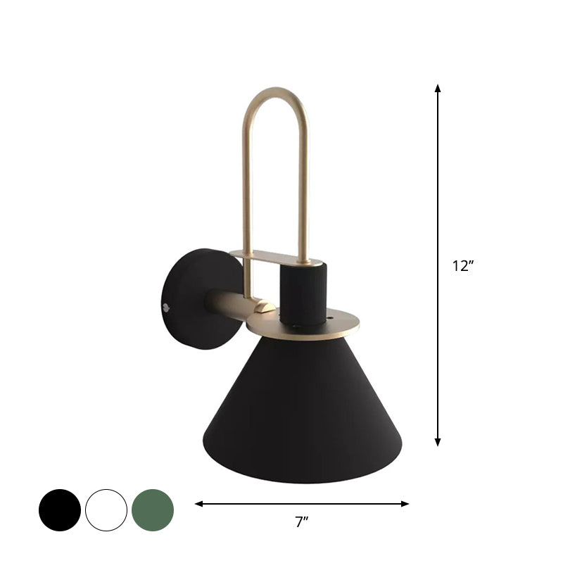 Schwarz/Weiß/Grün Kegel Wandlampe Macaron 1-Licht Metall Wandleuchte mit gebogenem Arm für Schlafzimmer, Warm/weißes Licht | Brehn