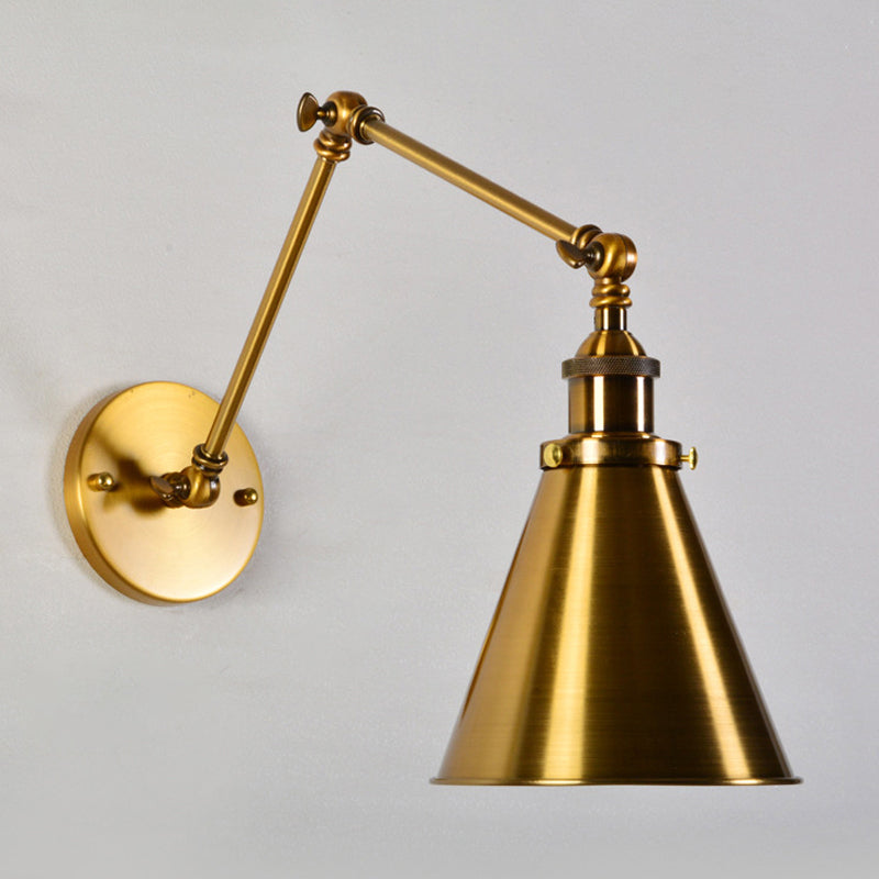 Messing 1 Glühlampe Wandlicht Kit Antikes Metall Kegelförmige Wandmontage Beleuchtungseinheit mit flexibler Schwenkarme | Brehn