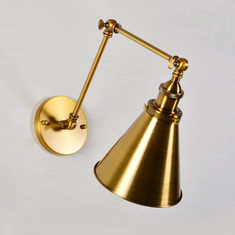 Messing 1 Glühlampe Wandlicht Kit Antikes Metall Kegelförmige Wandmontage Beleuchtungseinheit mit flexibler Schwenkarme | Brehn