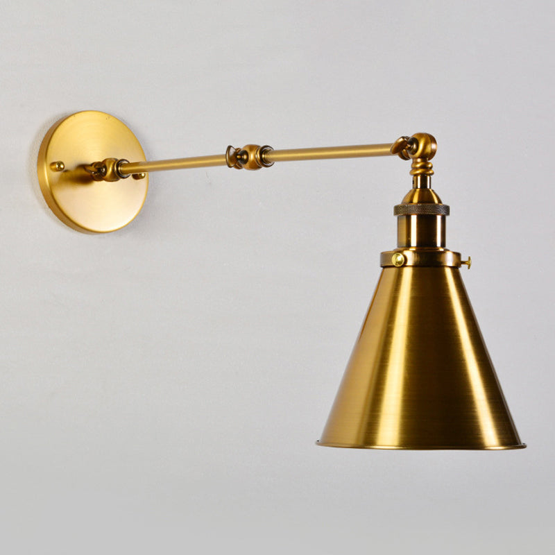 Messing 1 Glühlampe Wandlicht Kit Antikes Metall Kegelförmige Wandmontage Beleuchtungseinheit mit flexibler Schwenkarme | Brehn