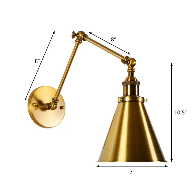 Messing 1 Glühlampe Wandlicht Kit Antikes Metall Kegelförmige Wandmontage Beleuchtungseinheit mit flexibler Schwenkarme | Brehn