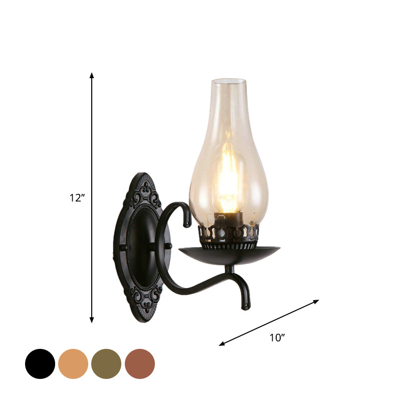 Einzelarm Wandleuchte Industrielle Flur-Wandleuchte mit Kerosin Klar/Mattem Glas-Schirm in Kupfer/Bronce