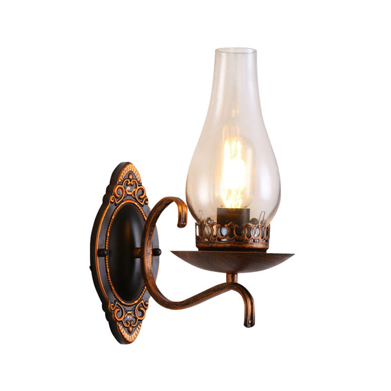 Einzelarm Wandleuchte Industrielle Flur-Wandleuchte mit Kerosin Klar/Mattem Glas-Schirm in Kupfer/Bronce