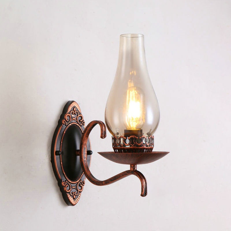 Einzelarm Wandleuchte Industrielle Flur-Wandleuchte mit Kerosin Klar/Mattem Glas-Schirm in Kupfer/Bronce