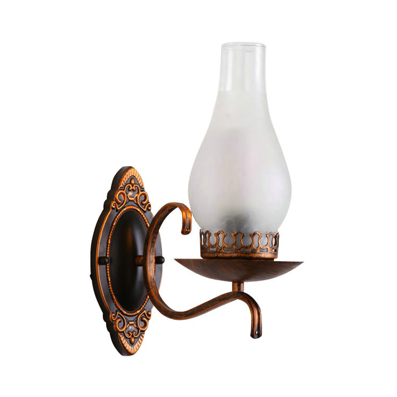 Einzelarm Wandleuchte Industrielle Flur-Wandleuchte mit Kerosin Klar/Mattem Glas-Schirm in Kupfer/Bronce