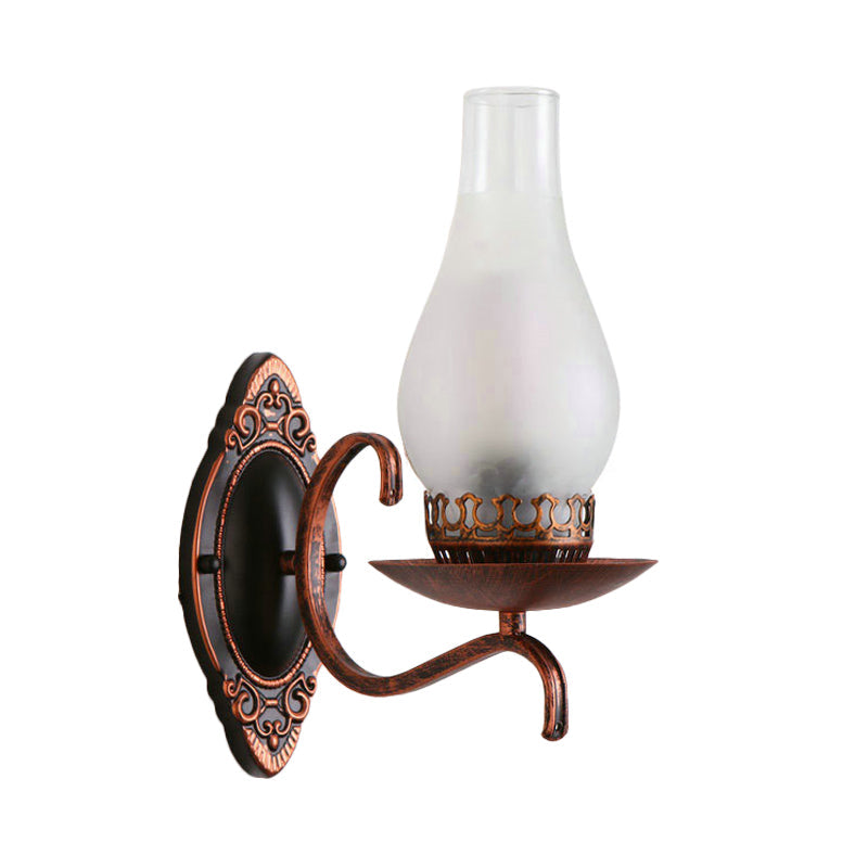 Einzelarm Wandleuchte Industrielle Flur-Wandleuchte mit Kerosin Klar/Mattem Glas-Schirm in Kupfer/Bronce