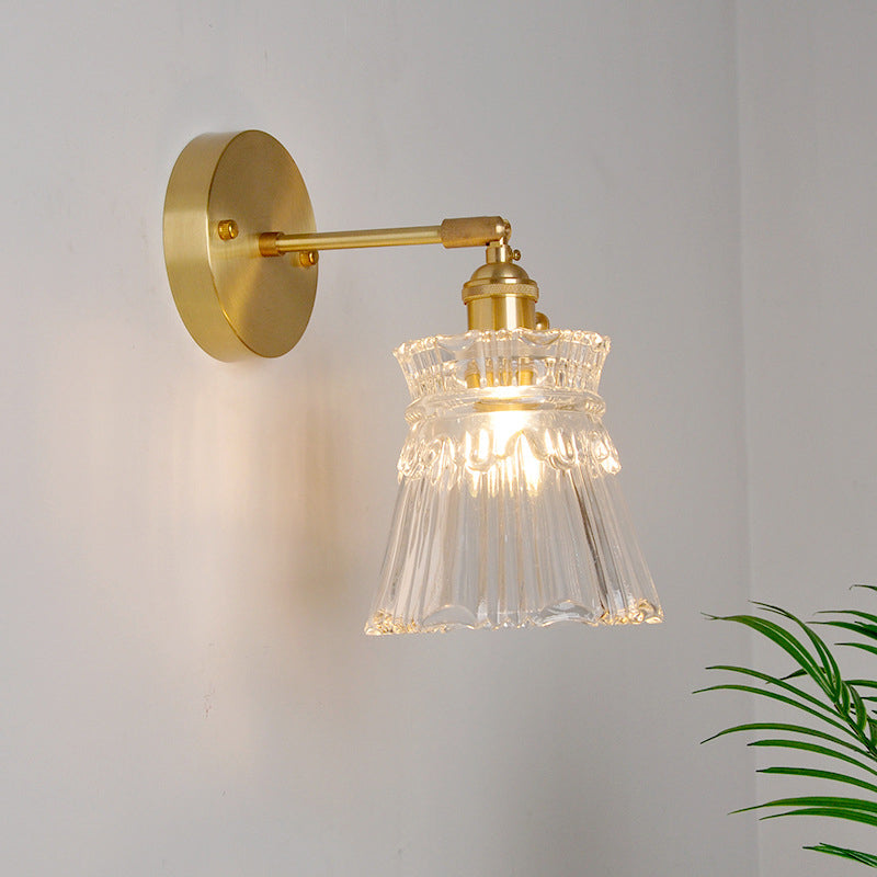 Eisen Messing-Finish Wandleseleuchte Schwenkarm 1-Licht Industrielle Wandlampe mit Blüte/Schale Klarglas-Schirm | Brehn