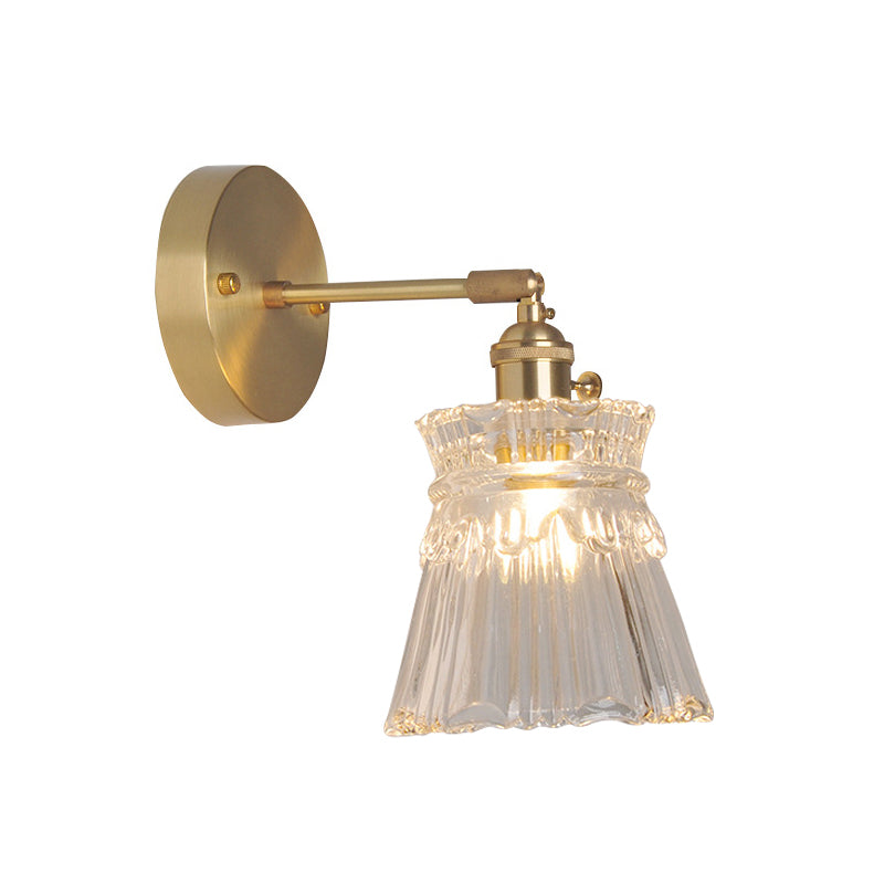 Eisen Messing-Finish Wandleseleuchte Schwenkarm 1-Licht Industrielle Wandlampe mit Blüte/Schale Klarglas-Schirm | Brehn