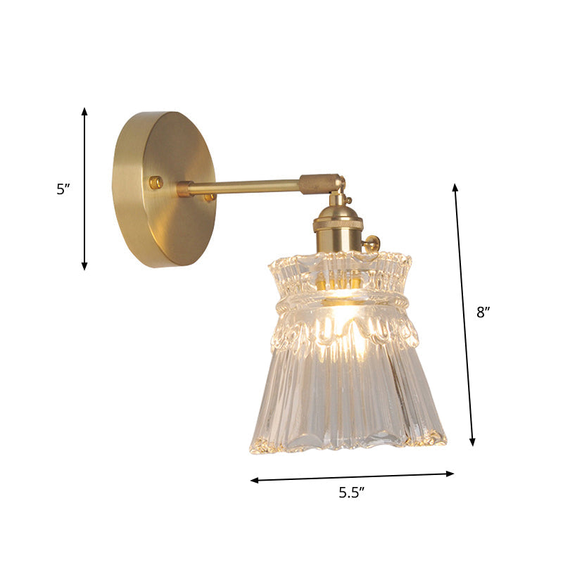 Eisen Messing-Finish Wandleseleuchte Schwenkarm 1-Licht Industrielle Wandlampe mit Blüte/Schale Klarglas-Schirm | Brehn