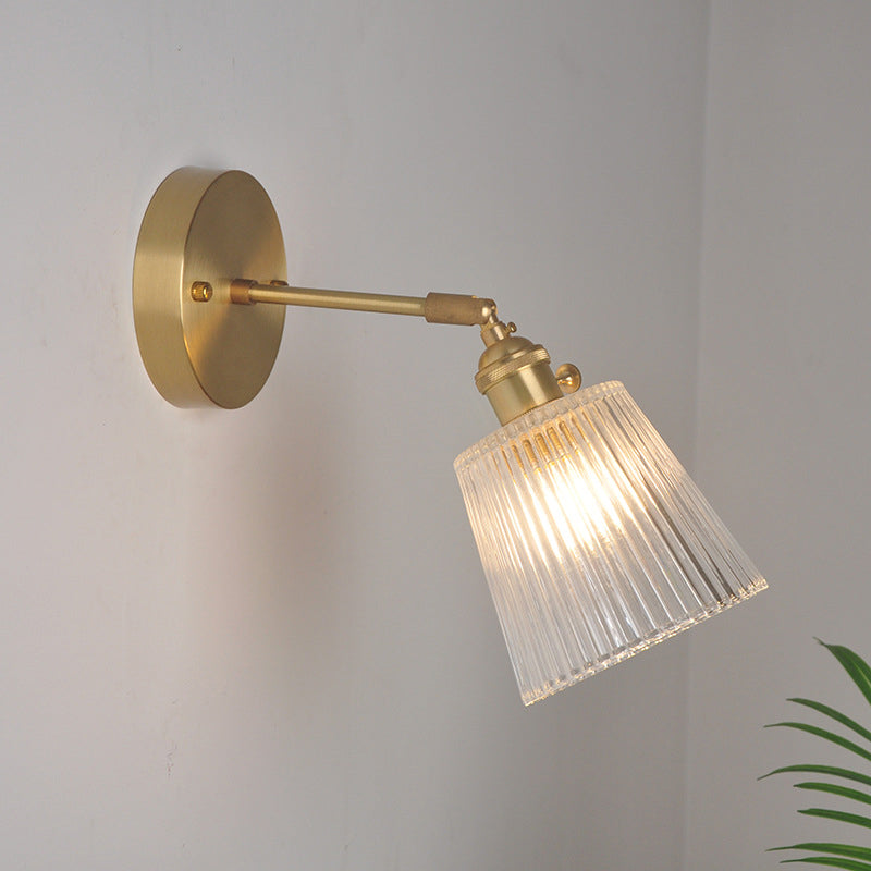 Eisen Messing-Finish Wandleseleuchte Schwenkarm 1-Licht Industrielle Wandlampe mit Blüte/Schale Klarglas-Schirm | Brehn