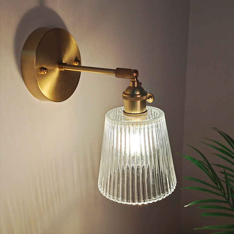 Eisen Messing-Finish Wandleseleuchte Schwenkarm 1-Licht Industrielle Wandlampe mit Blüte/Schale Klarglas-Schirm | Brehn