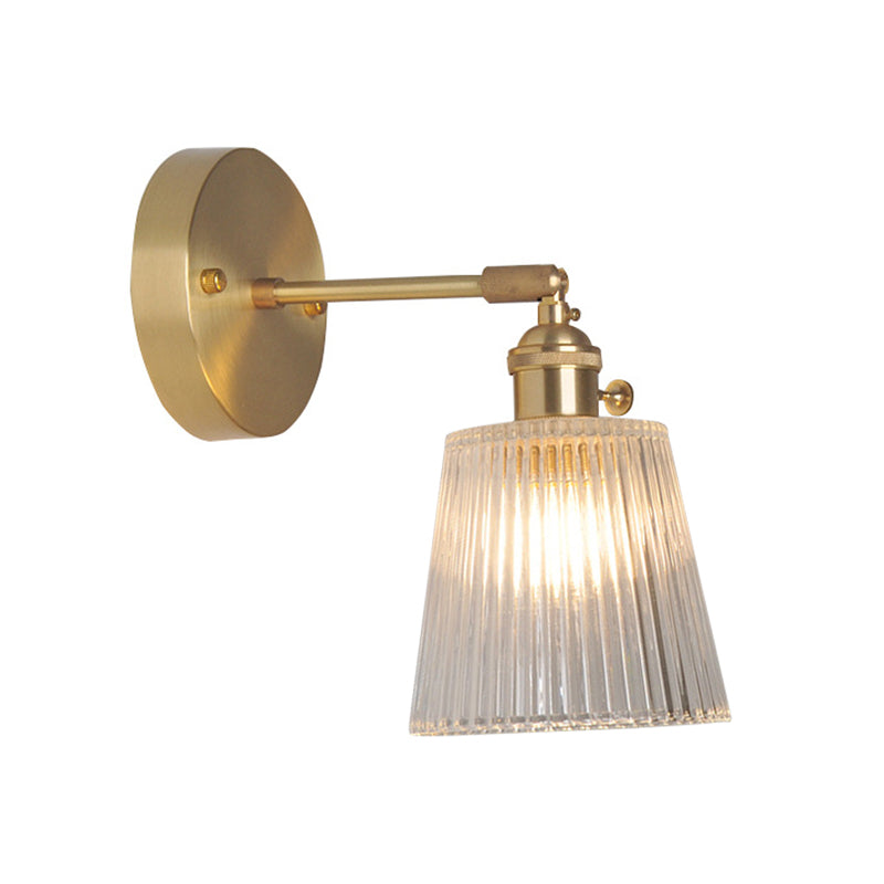 Eisen Messing-Finish Wandleseleuchte Schwenkarm 1-Licht Industrielle Wandlampe mit Blüte/Schale Klarglas-Schirm | Brehn
