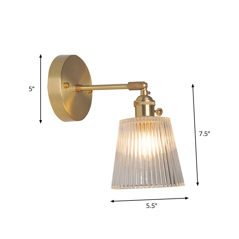 Eisen Messing-Finish Wandleseleuchte Schwenkarm 1-Licht Industrielle Wandlampe mit Blüte/Schale Klarglas-Schirm | Brehn