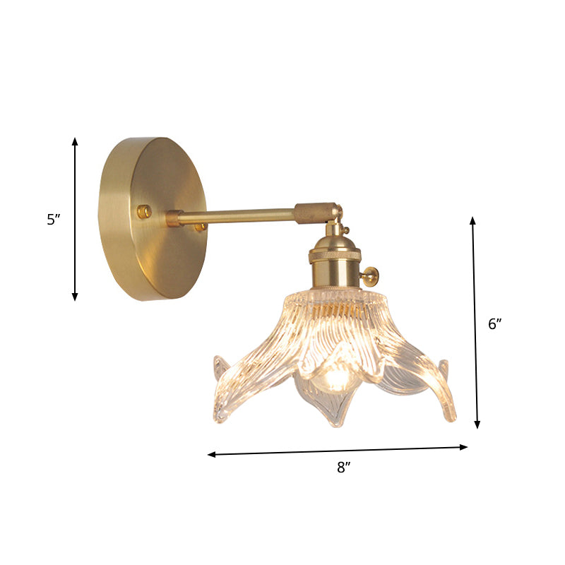 Eisen Messing-Finish Wandleseleuchte Schwenkarm 1-Licht Industrielle Wandlampe mit Blüte/Schale Klarglas-Schirm | Brehn