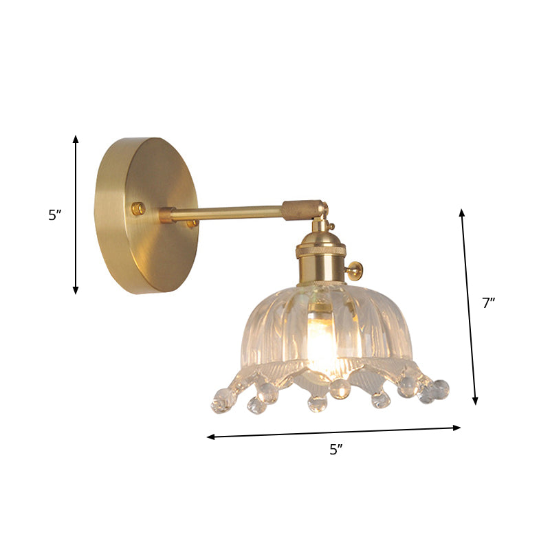 Eisen Messing-Finish Wandleseleuchte Schwenkarm 1-Licht Industrielle Wandlampe mit Blüte/Schale Klarglas-Schirm | Brehn