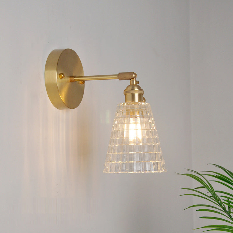 Eisen Messing-Finish Wandleseleuchte Schwenkarm 1-Licht Industrielle Wandlampe mit Blüte/Schale Klarglas-Schirm | Brehn