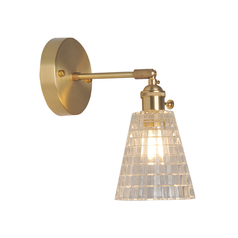 Eisen Messing-Finish Wandleseleuchte Schwenkarm 1-Licht Industrielle Wandlampe mit Blüte/Schale Klarglas-Schirm | Brehn