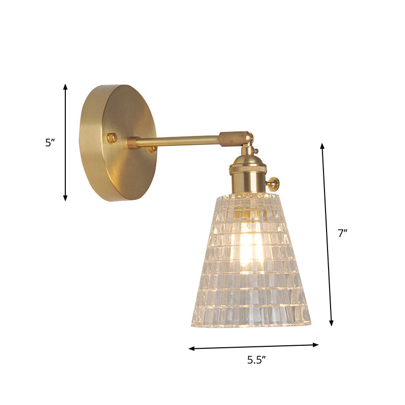 Eisen Messing-Finish Wandleseleuchte Schwenkarm 1-Licht Industrielle Wandlampe mit Blüte/Schale Klarglas-Schirm | Brehn