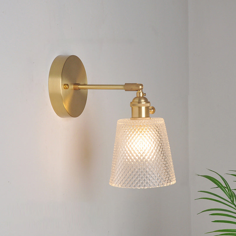 Eisen Messing-Finish Wandleseleuchte Schwenkarm 1-Licht Industrielle Wandlampe mit Blüte/Schale Klarglas-Schirm | Brehn