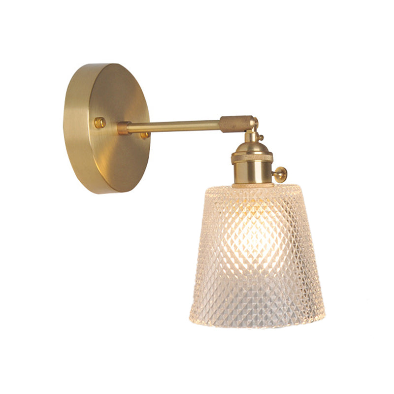 Eisen Messing-Finish Wandleseleuchte Schwenkarm 1-Licht Industrielle Wandlampe mit Blüte/Schale Klarglas-Schirm | Brehn