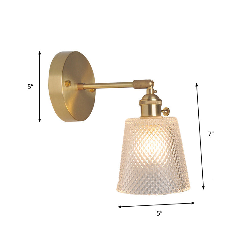 Eisen Messing-Finish Wandleseleuchte Schwenkarm 1-Licht Industrielle Wandlampe mit Blüte/Schale Klarglas-Schirm | Brehn