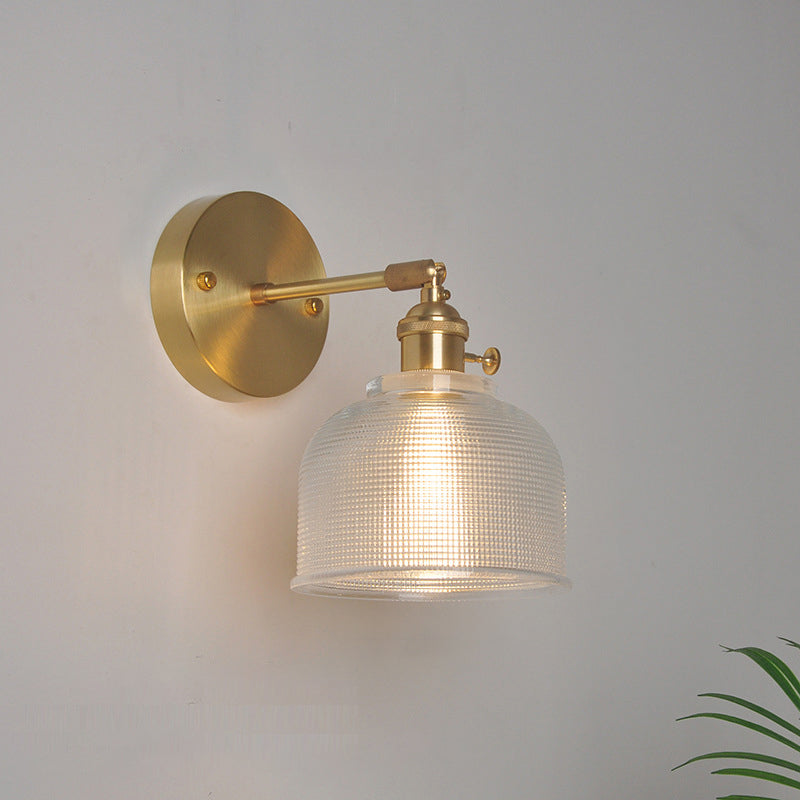 Eisen Messing-Finish Wandleseleuchte Schwenkarm 1-Licht Industrielle Wandlampe mit Blüte/Schale Klarglas-Schirm | Brehn