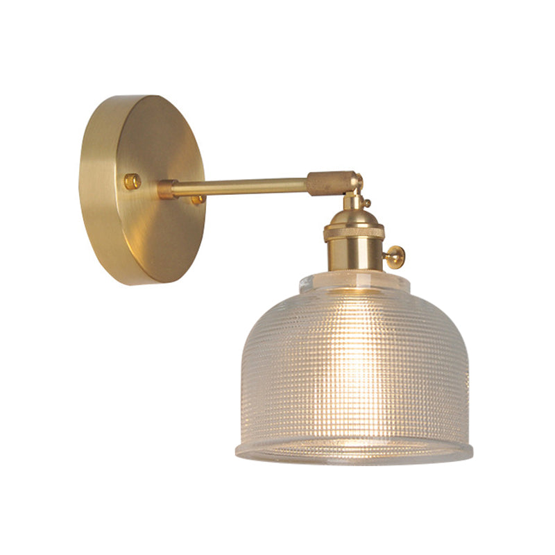 Eisen Messing-Finish Wandleseleuchte Schwenkarm 1-Licht Industrielle Wandlampe mit Blüte/Schale Klarglas-Schirm | Brehn