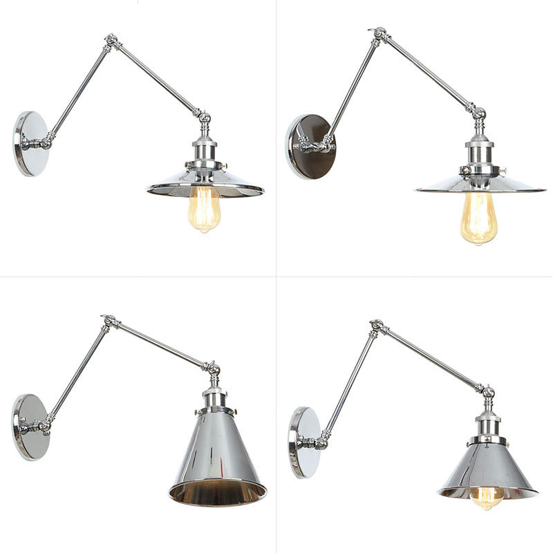 Untertasse/Kegel/Horn Nachttisch Lesewandlampe Fabrik Metall Einzel 6"/8" W Chrom Wandleuchte mit drehbarem Arm