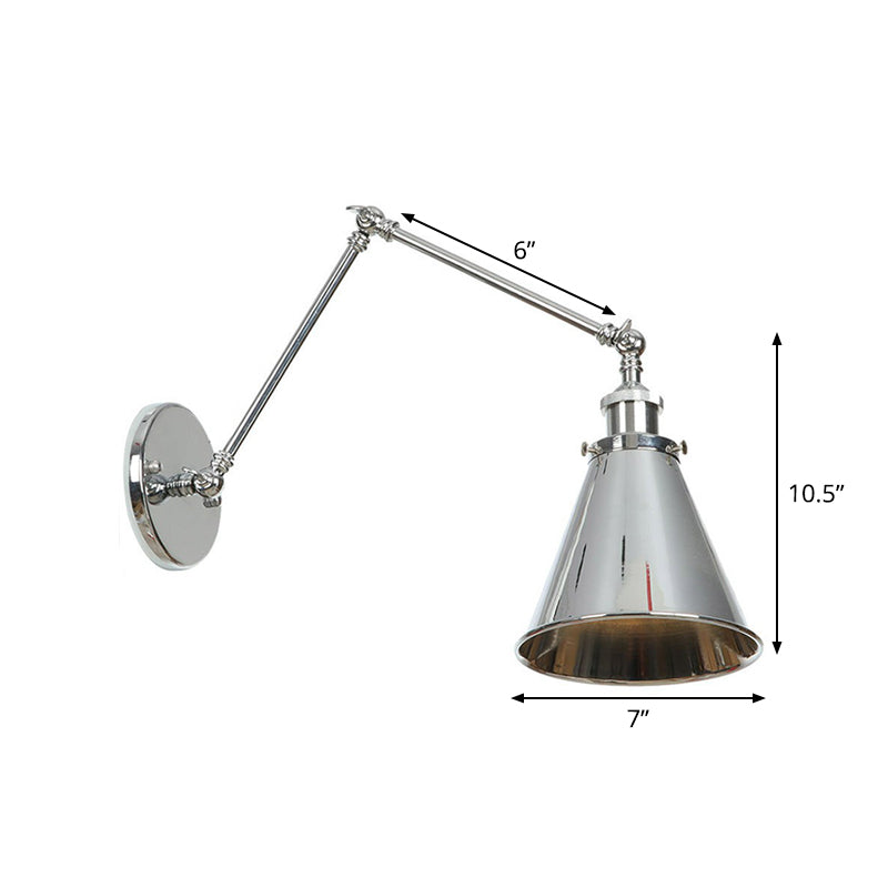 Untertasse/Kegel/Horn Nachttisch Lesewandlampe Fabrik Metall Einzel 6"/8" W Chrom Wandleuchte mit drehbarem Arm