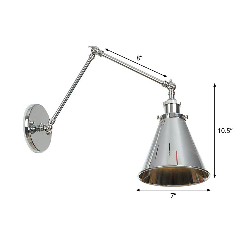 Untertasse/Kegel/Horn Nachttisch Lesewandlampe Fabrik Metall Einzel 6"/8" W Chrom Wandleuchte mit drehbarem Arm