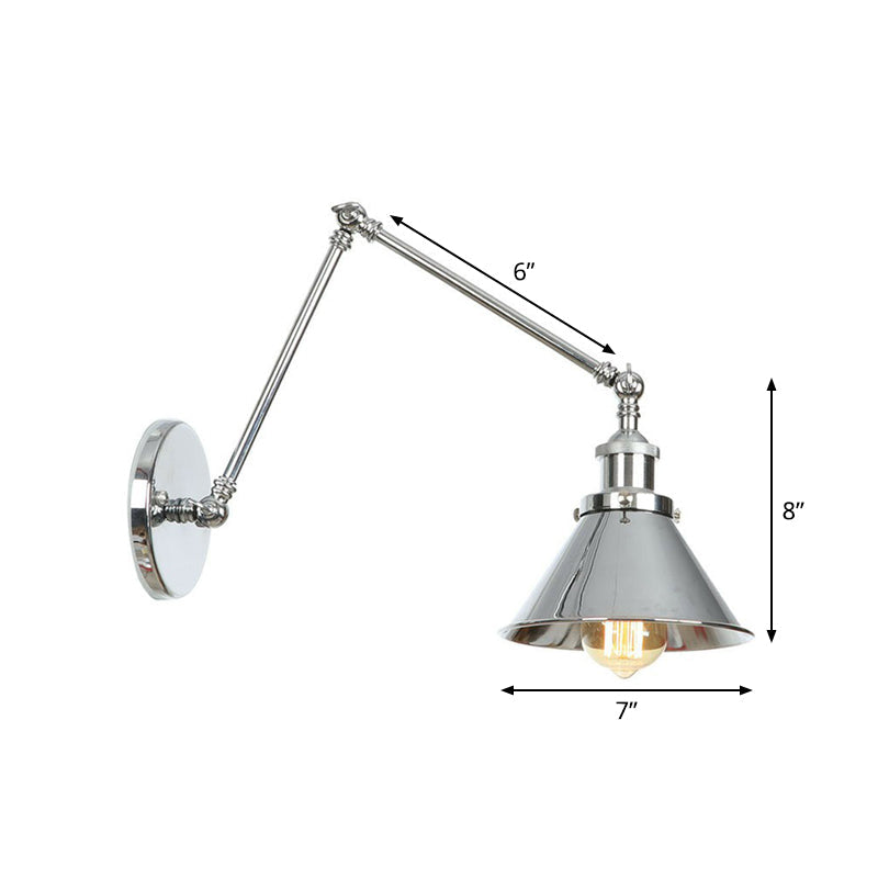Untertasse/Kegel/Horn Nachttisch Lesewandlampe Fabrik Metall Einzel 6"/8" W Chrom Wandleuchte mit drehbarem Arm