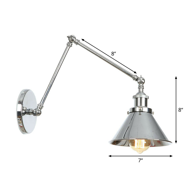 Untertasse/Kegel/Horn Nachttisch Lesewandlampe Fabrik Metall Einzel 6"/8" W Chrom Wandleuchte mit drehbarem Arm
