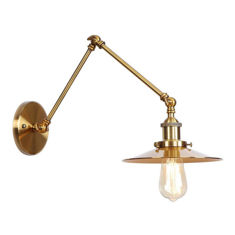 Wandleuchte aus Messing, geschwungen/horn-/kegelförmig, einzelne 15/20 cm breite antike Wandlampe mit Schwenkarm