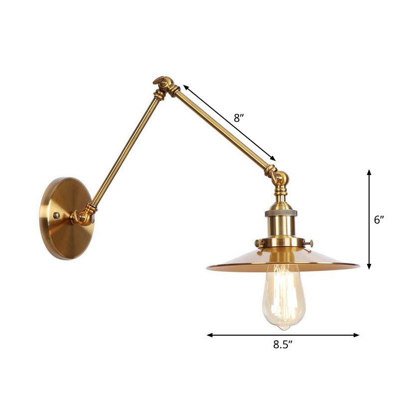 Wandleuchte aus Messing, geschwungen/horn-/kegelförmig, einzelne 15/20 cm breite antike Wandlampe mit Schwenkarm