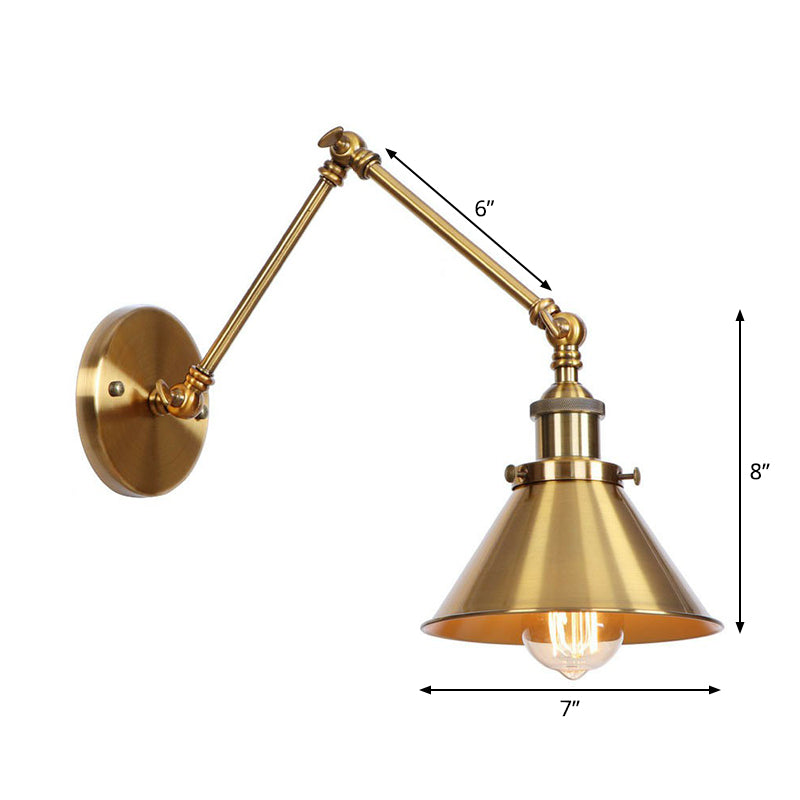 Wandleuchte aus Messing, geschwungen/horn-/kegelförmig, einzelne 15/20 cm breite antike Wandlampe mit Schwenkarm